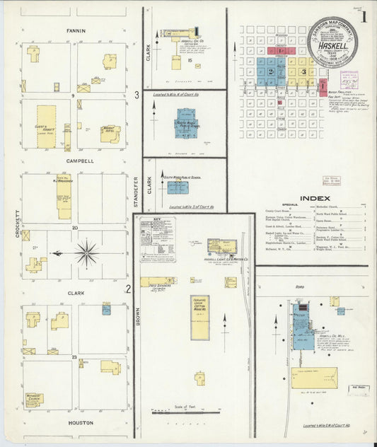 Sanborn Fire Insurance Map from Haskell, Haskell County, Texas (1908), Sheet #0001 - Complete Map Set gallery image, historic Sanborn map, vintage wall art, Texas Texas