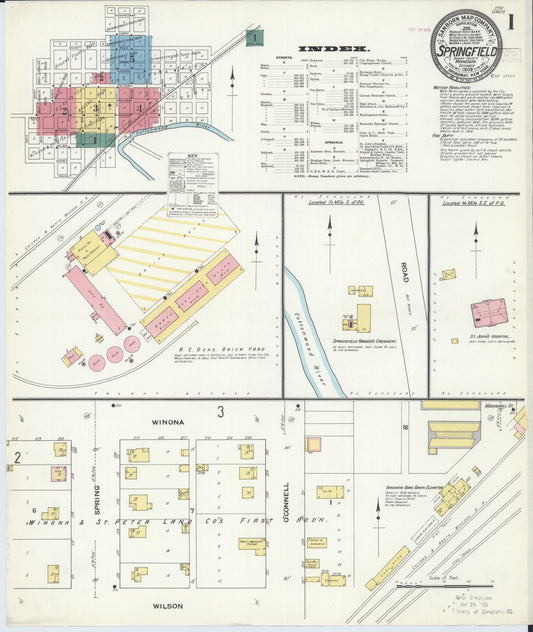 Sanborn Fire Insurance Map from Springfield, Brown County, Minnesota (1909), Sheet #0001 - Historic Sanborn Fire Insurance Map Print, vintage old map wall art, antique decor, genealogy gift, Minnesota Minnesota map
