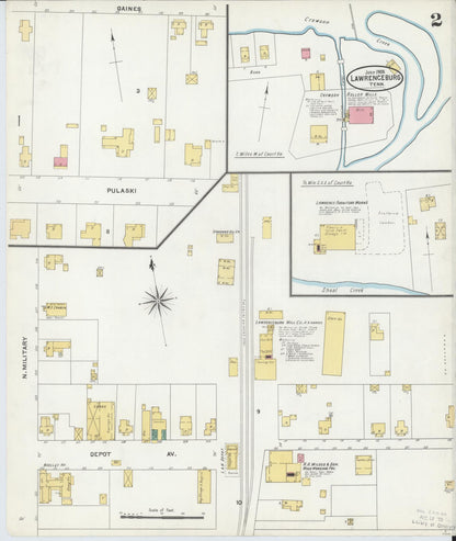 Sanborn Fire Insurance Map from Lawrenceburg, Lawrence County, Tennessee (1905), Sheet #0002 - Complete Map Set gallery image, historic Sanborn map, vintage wall art, Tennessee Tennessee