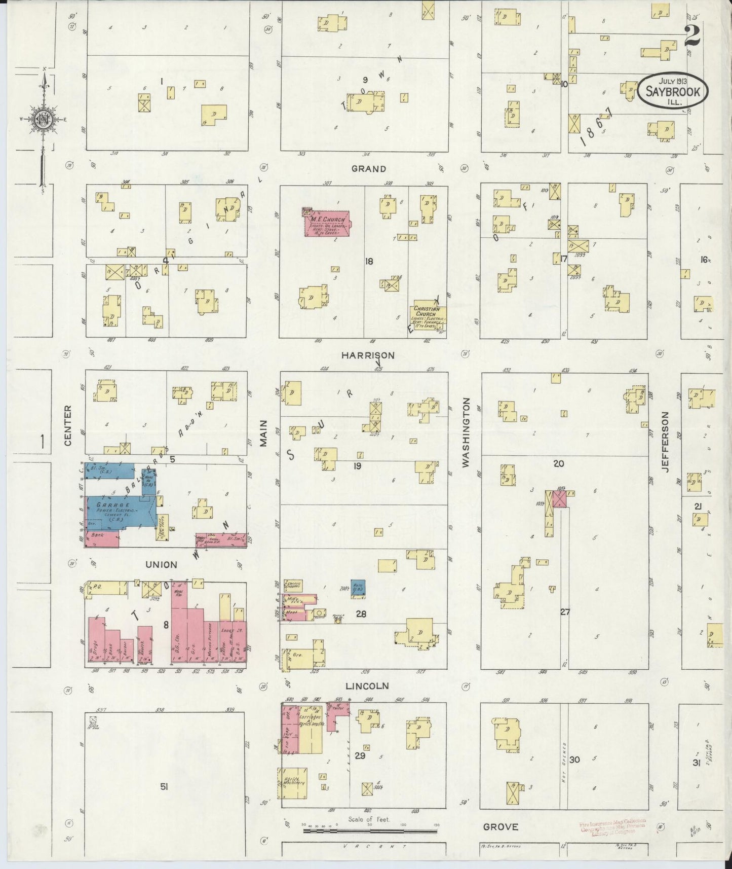 Sanborn Fire Insurance Map from Saybrook, McLean County, Illinois (1913), Sheet #0002 - Historic Sanborn Fire Insurance Map Print, vintage old map wall art, antique decor, genealogy gift, Illinois Illinois map