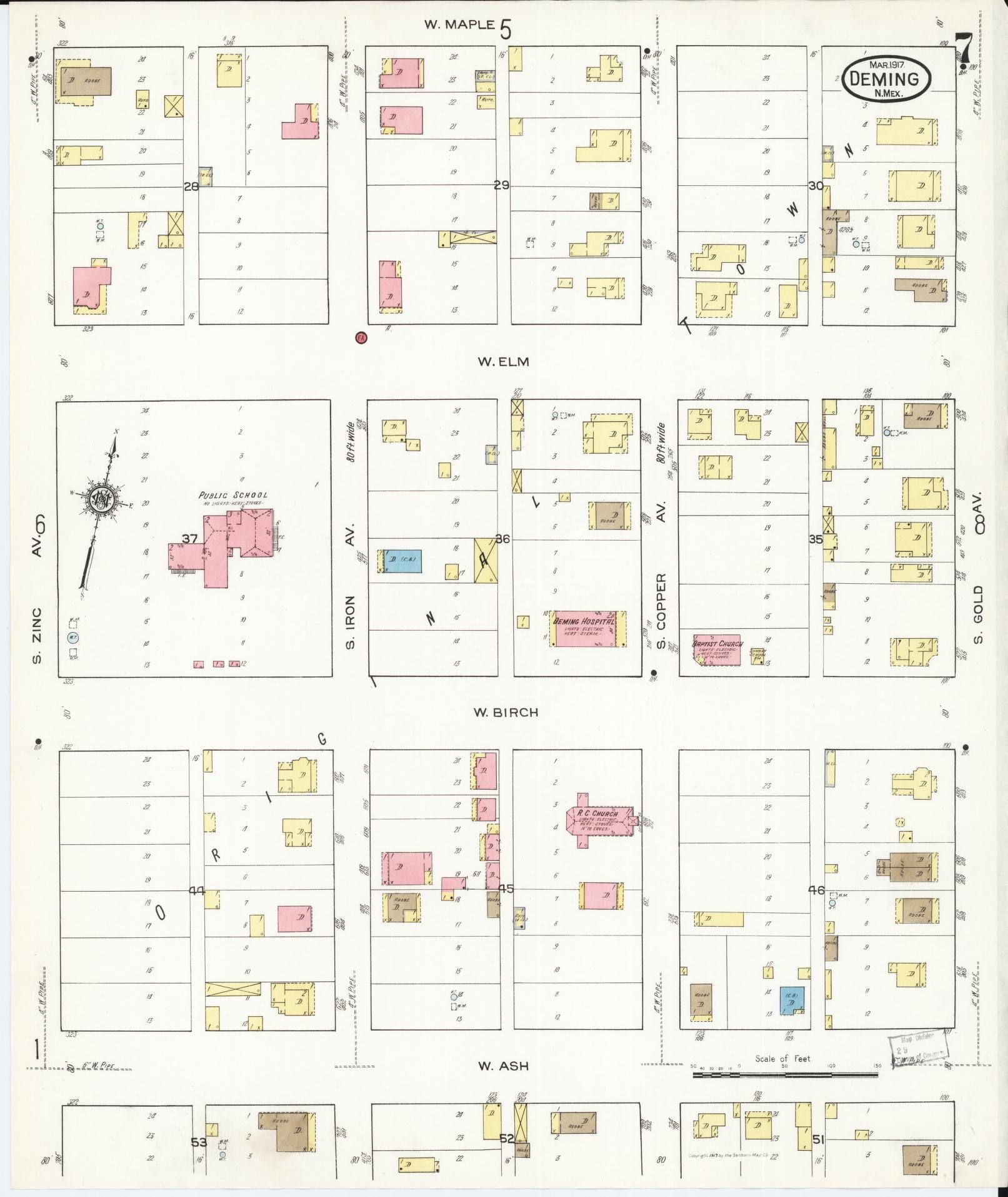 Sanborn Fire Insurance Map from Deming, Luna County, New Mexico (1917), Sheet #0007 - Complete Map Set gallery image, historic Sanborn map, vintage wall art, New Mexico New Mexico