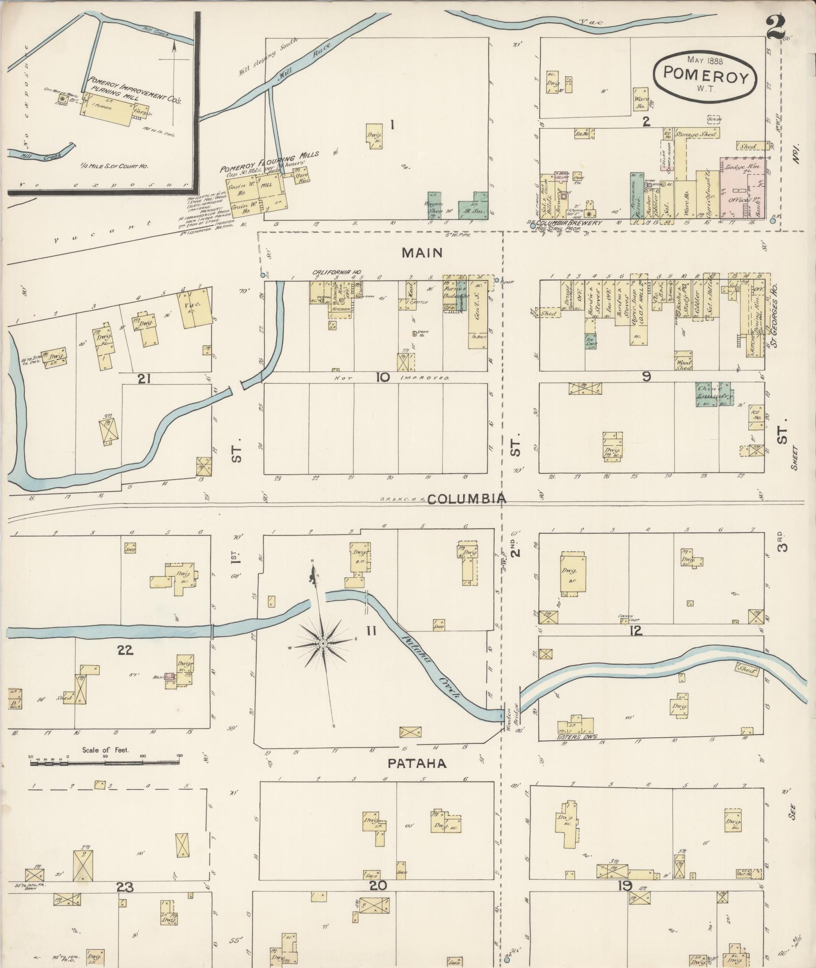 Sanborn Fire Insurance Map from Pomeroy, Garfield County, Washington (1888), Sheet #0002 - Complete Map Set gallery image, historic Sanborn map, vintage wall art, Washington Washington