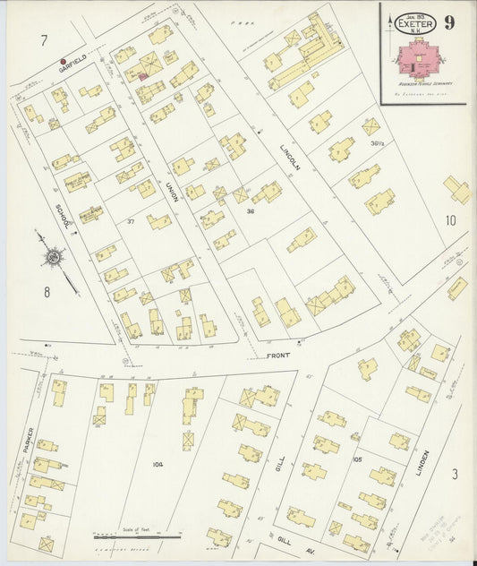 Sanborn Fire Insurance Map from Exeter, Rockingham County, New Hampshire (1913), Sheet #0009 - Historic Sanborn Fire Insurance Map Print, vintage old map wall art, antique decor, genealogy gift, New Hampshire New Hampshire map