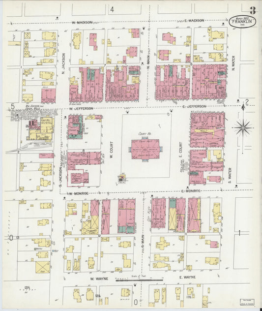Sanborn Fire Insurance Map from Franklin, Johnson County, Indiana (1902), Sheet #0003 - Historic Sanborn Fire Insurance Map Print, vintage old map wall art, antique decor, genealogy gift, Indiana Indiana map