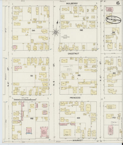 Sanborn Fire Insurance Map from Wilmington, New Hanover County, North Carolina (1889), Sheet #0006 - Complete Map Set gallery image, historic Sanborn map, vintage wall art, North Carolina North Carolina