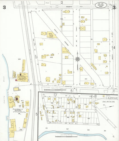 Sanborn Fire Insurance Map from Kelso, Cowlitz County, Washington (1927), Sheet #0003 - Complete Map Set gallery image, historic Sanborn map, vintage wall art, Washington Washington