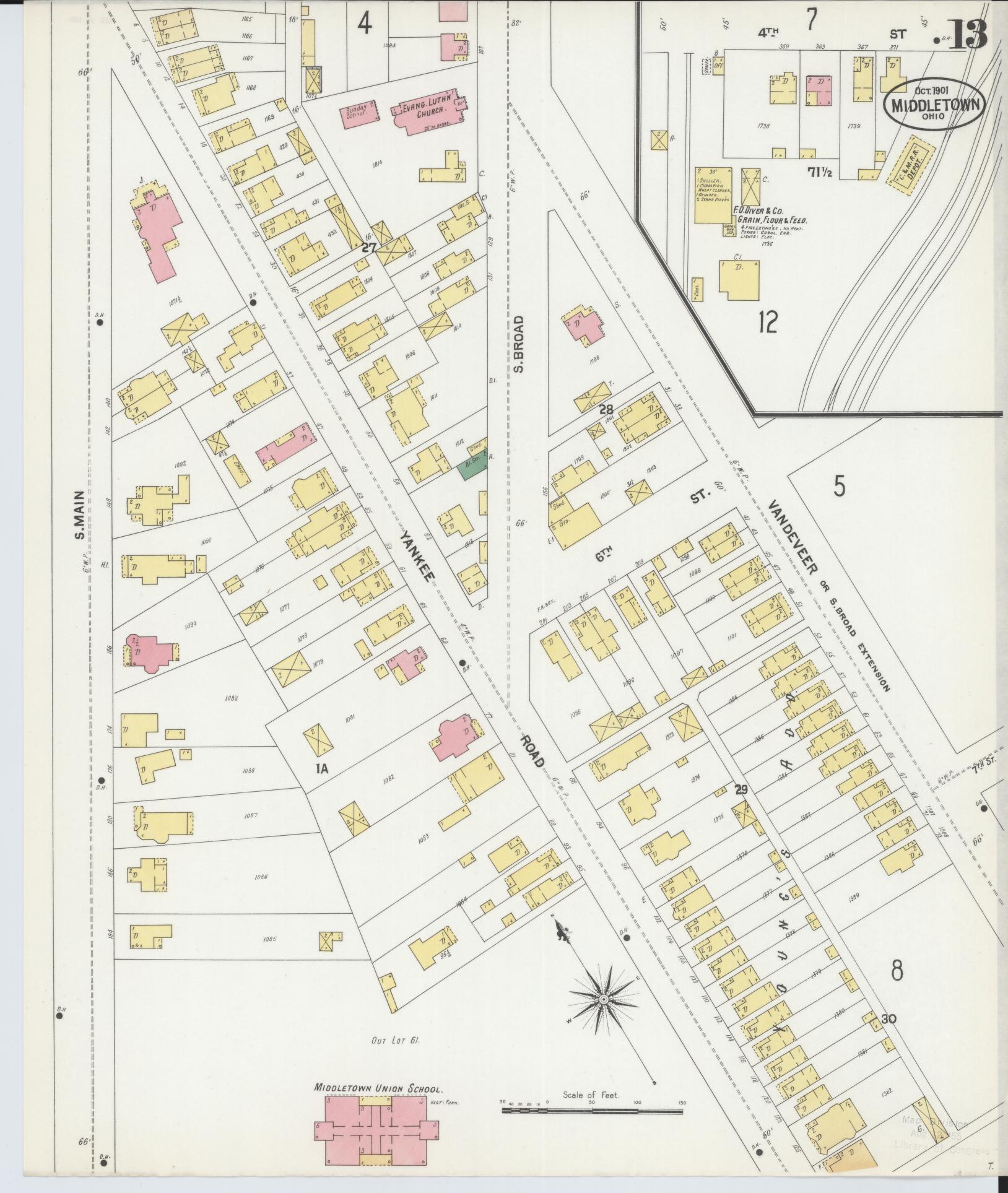 Sanborn Fire Insurance Map from Middletown, Butler County, Ohio (1901), Sheet #0013 - Complete Map Set gallery image, historic Sanborn map, vintage wall art, Ohio Ohio