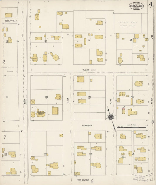 Sanborn Fire Insurance Map from Corvallis, Benton County, Oregon (1912), Sheet #0004 - Historic Sanborn Fire Insurance Map Print, vintage old map wall art, antique decor, genealogy gift, Oregon Oregon map