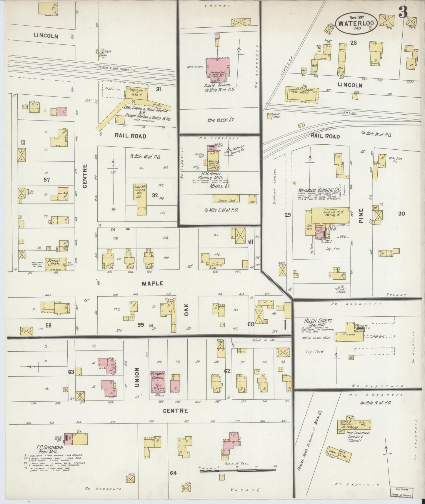 Sanborn Fire Insurance Map from Waterloo, De Kalb County, Indiana (1897), Sheet #0003 - Complete Map Set gallery image, historic Sanborn map, vintage wall art, Indiana Indiana