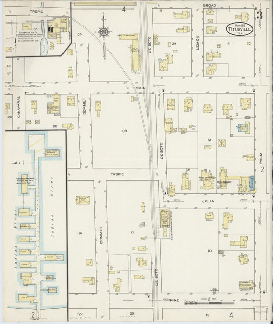 Sanborn Fire Insurance Map from Titusville, Brevard County, Florida (1915), Sheet #0003 - Historic Sanborn Fire Insurance Map Print, vintage old map wall art, antique decor, genealogy gift, Florida Florida map