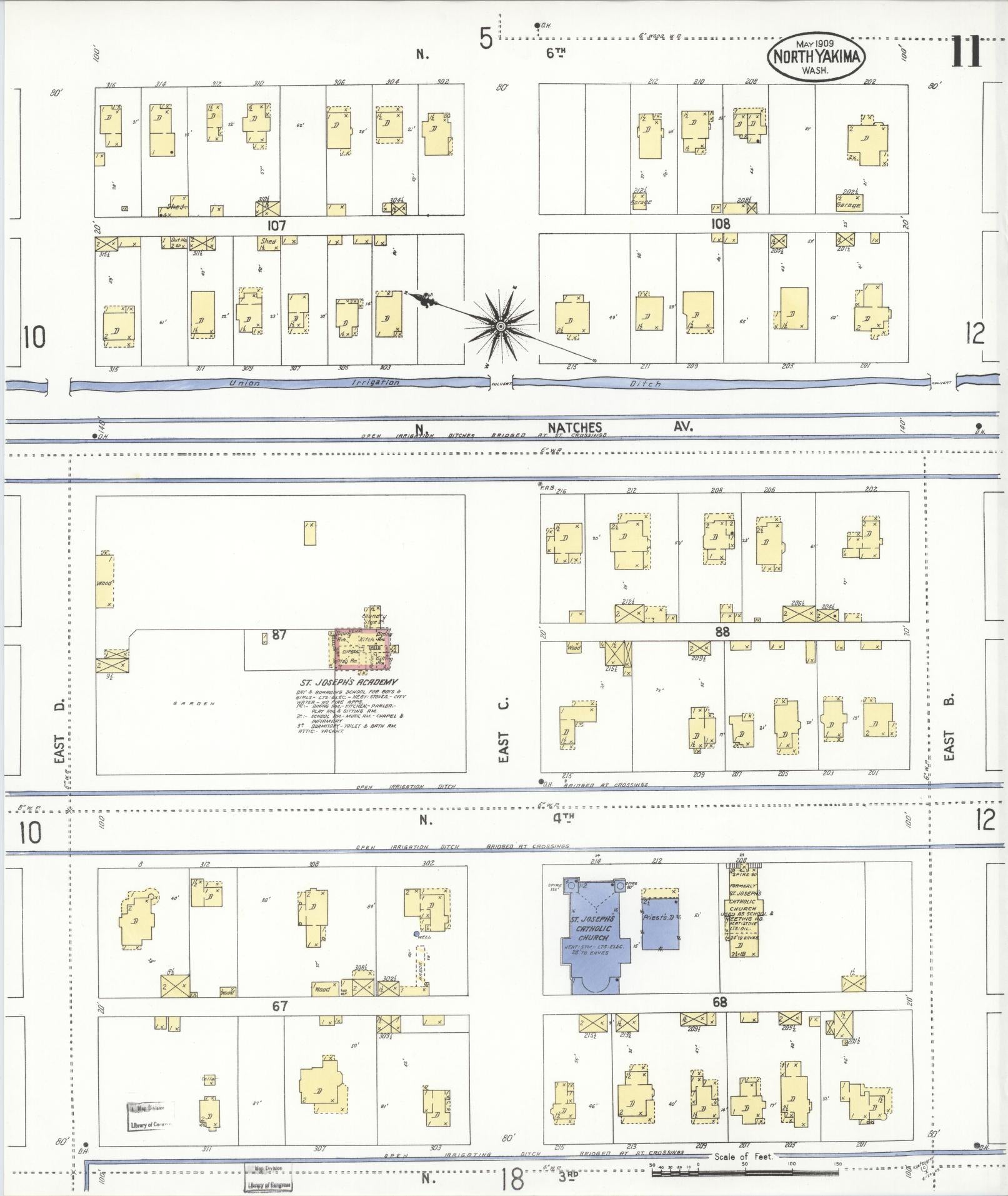 Sanborn Fire Insurance Map from North Yakima, Yakima County, Washington (1909), Sheet #0011 - Complete Map Set gallery image, historic Sanborn map, vintage wall art, Washington Washington