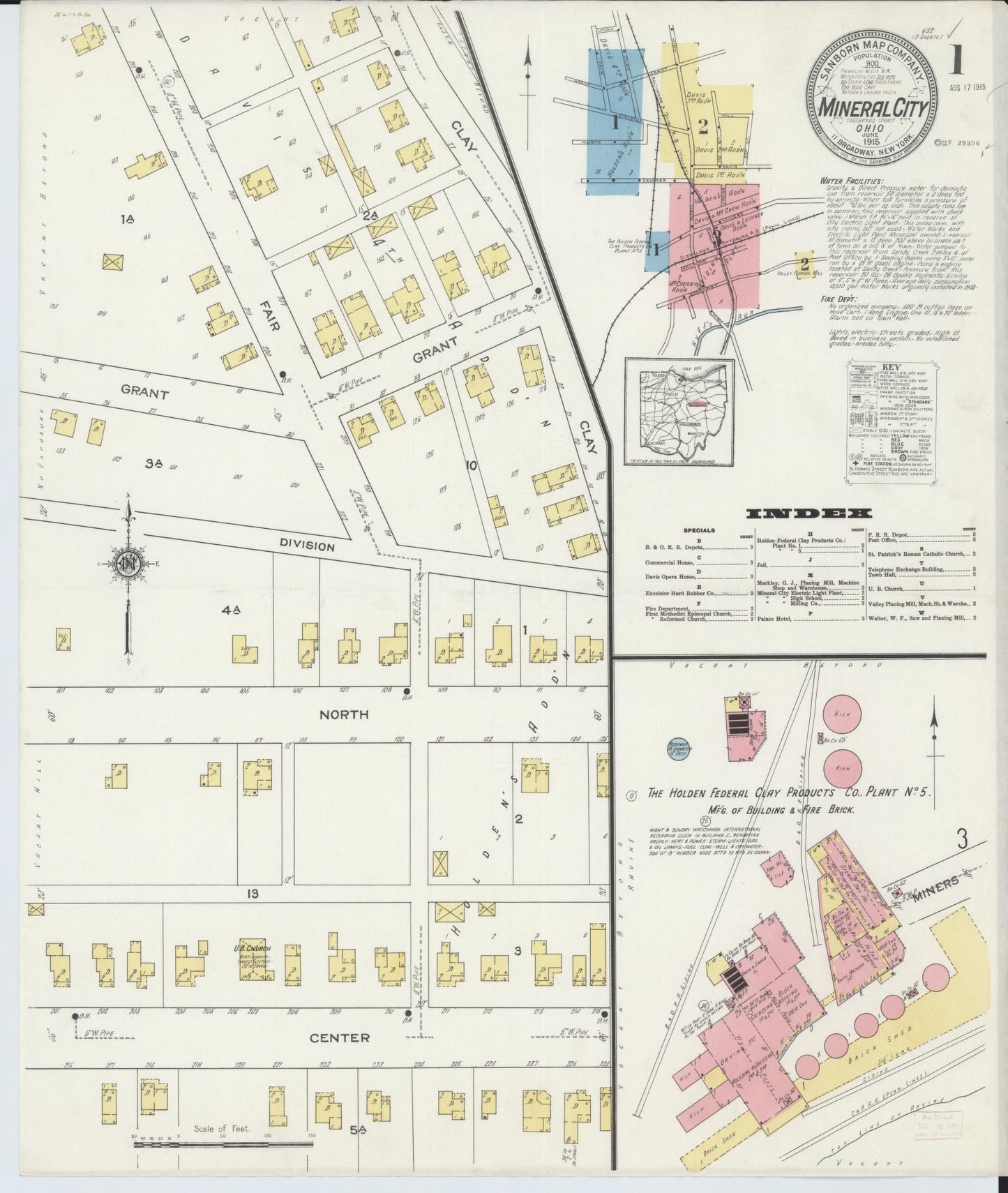 Sanborn Fire Insurance Map from Mineral City, Tuscarawas County, Ohio (1915), Sheet #0001 - Complete Map Set gallery image, historic Sanborn map, vintage wall art, Ohio Ohio