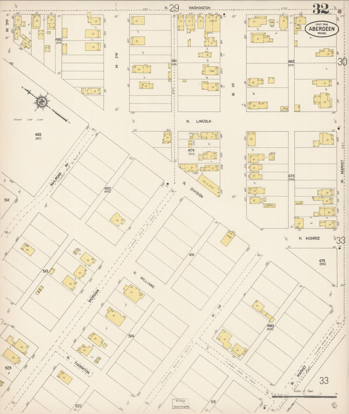 Sanborn Fire Insurance Map from Aberdeen, Grays Harbor County, Washington (1914), Sheet #0032 - Complete Map Set gallery image, historic Sanborn map, vintage wall art, Washington Washington