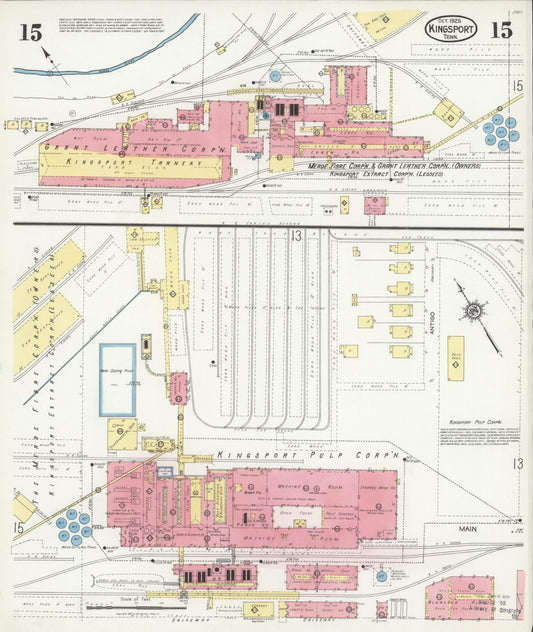 Sanborn Fire Insurance Map from Kingsport, Sullivan County, Tennessee (1925), Sheet #0015 - Historic Sanborn Fire Insurance Map Print, vintage old map wall art, antique decor, genealogy gift, Tennessee Tennessee map