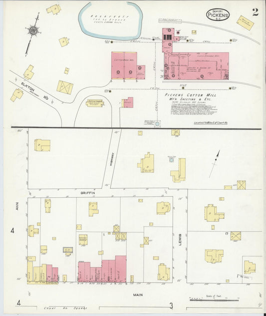 Sanborn Fire Insurance Map from Pickens, Pickens County, South Carolina (1911), Sheet #0002 - Historic Sanborn Fire Insurance Map Print, vintage old map wall art, antique decor, genealogy gift, South Carolina South Carolina map