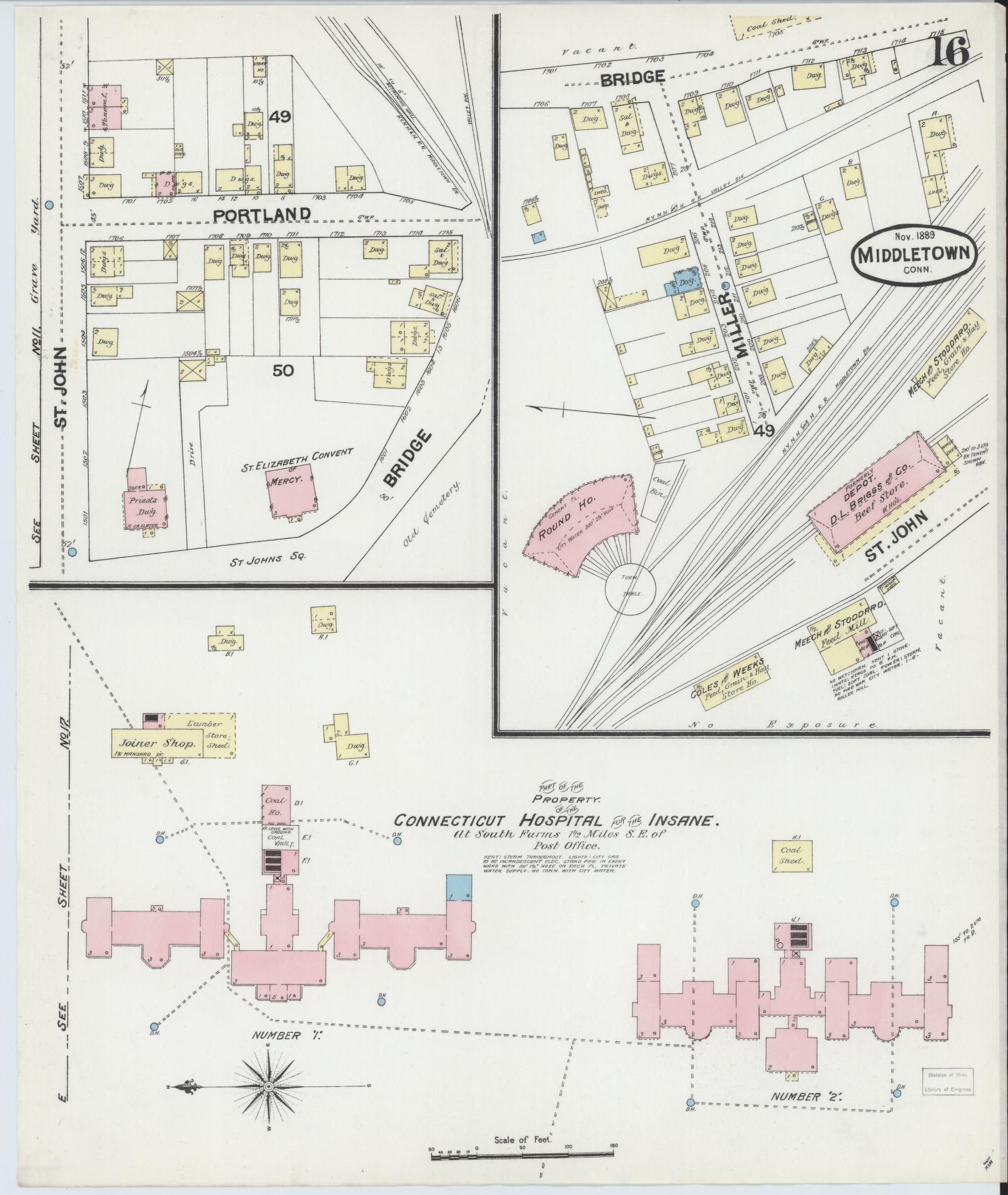 Sanborn Fire Insurance Map from Middletown, Middlesex County, Connecticut (1889), Sheet #0016 - Complete Map Set gallery image, historic Sanborn map, vintage wall art, Connecticut Connecticut