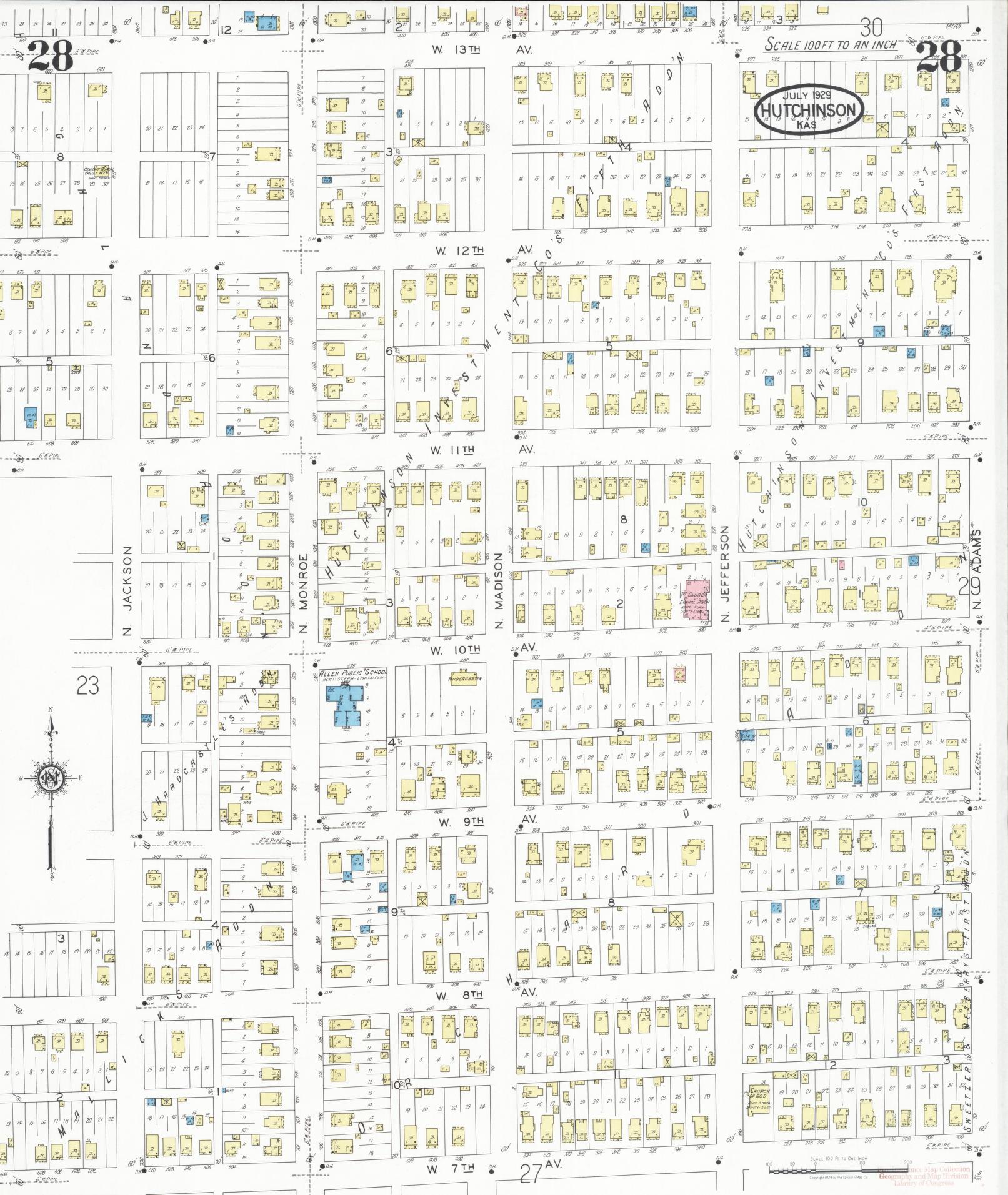 Sanborn Fire Insurance Map from Hutchinson, Reno County, Kansas (1929), Sheet #0029 - Complete Map Set gallery image, historic Sanborn map, vintage wall art, Kansas Kansas