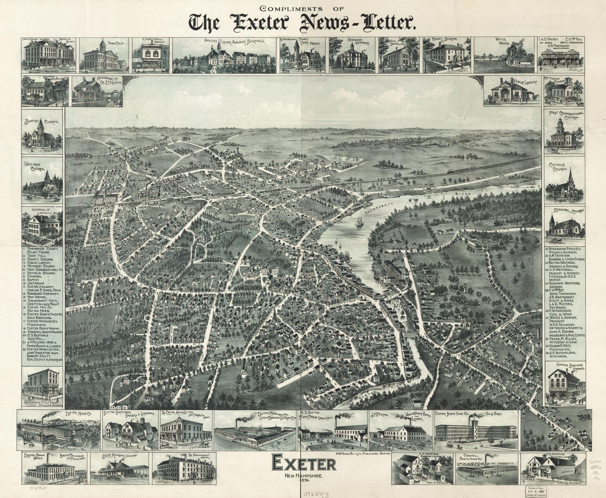 Exeter, New Hampshire, 1896. (1896) – Historic Bird’s-Eye View Panorama Print