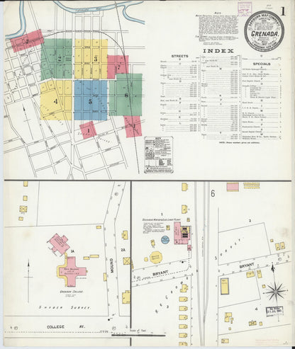 Sanborn Fire Insurance Map from Grenada, Grenada County, Mississippi (1907), Sheet #0001 - Complete Map Set gallery image, historic Sanborn map, vintage wall art, Mississippi Mississippi