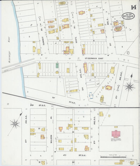 Sanborn Fire Insurance Map from Saint Cloud, Stearns, Benton, and Sherburne Counties, Minnesota (1904), Sheet #0014 - Historic Sanborn Fire Insurance Map Print, vintage old map wall art, antique decor, genealogy gift, Minnesota Minnesota map