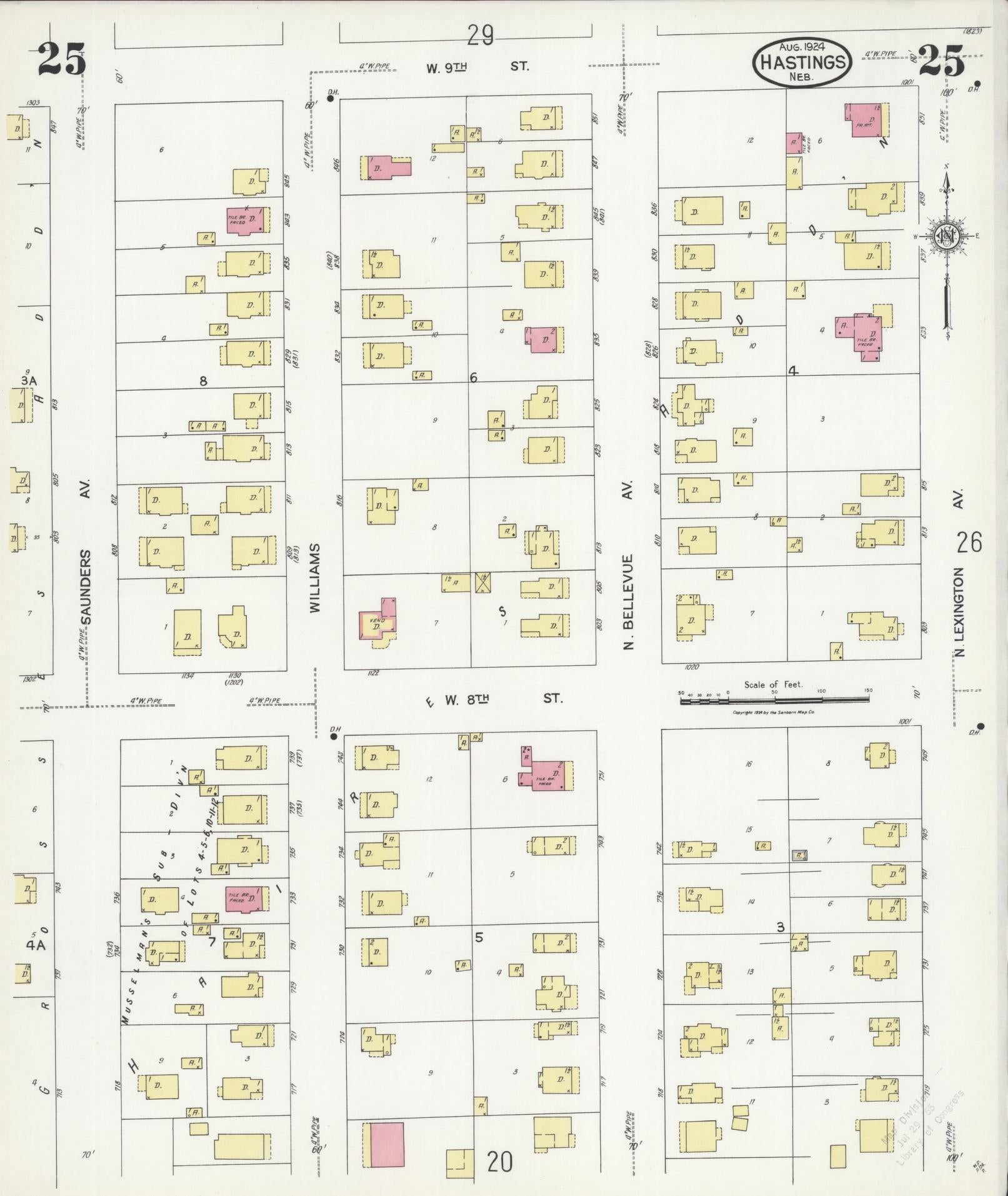 Sanborn Fire Insurance Map from Hastings, Adams County, Nebraska (1924), Sheet #0025 - Complete Map Set gallery image, historic Sanborn map, vintage wall art, Nebraska Nebraska