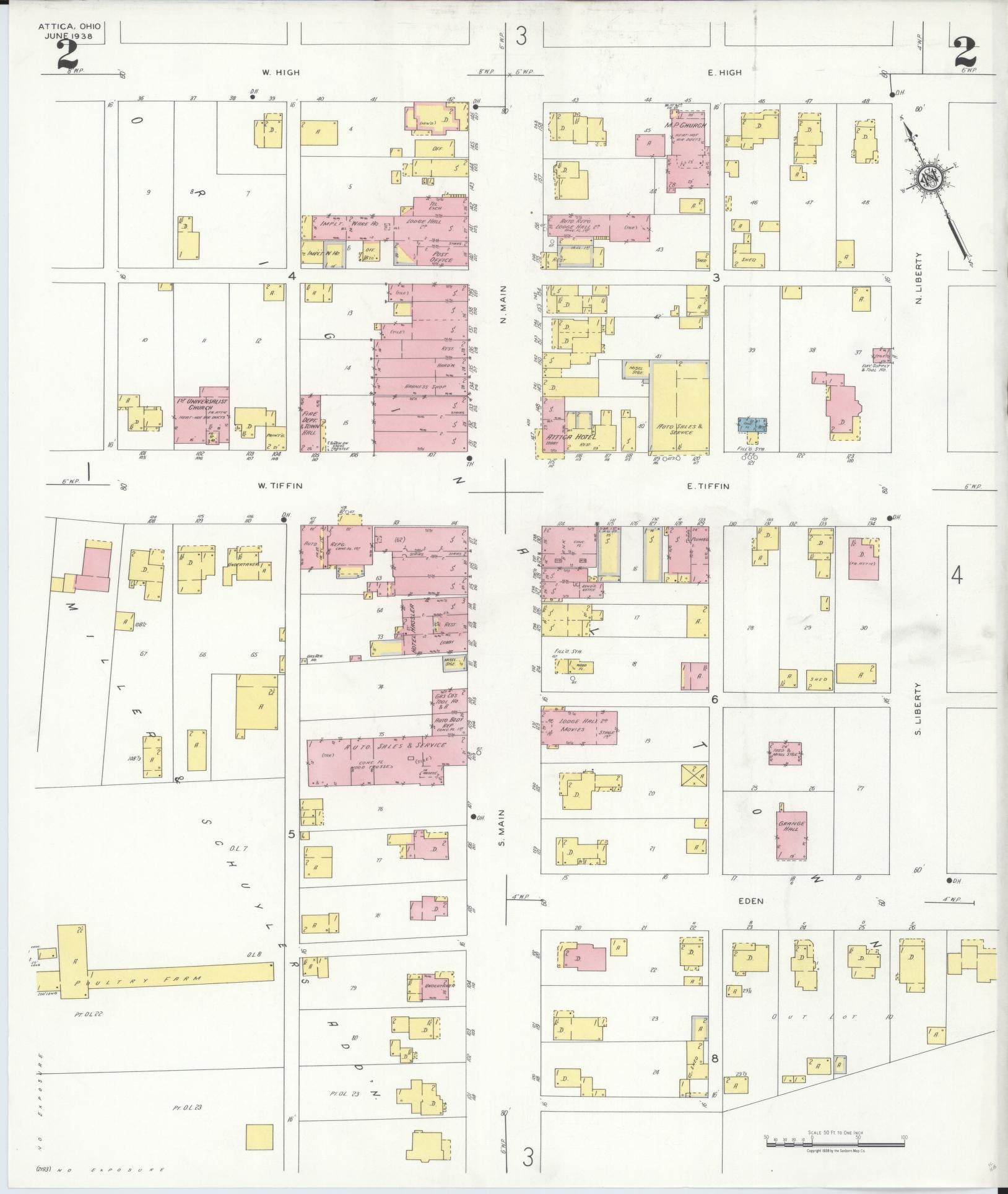 Sanborn Fire Insurance Map from Attica, Seneca County, Ohio (1938), Sheet #0002 - Complete Map Set gallery image, historic Sanborn map, vintage wall art, Ohio Ohio