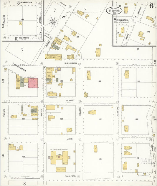 Sanborn Fire Insurance Map from Saint Johns, Multnomah County, Oregon (1905), Sheet #0008 - Historic Sanborn Fire Insurance Map Print, vintage old map wall art, antique decor, genealogy gift, Oregon Oregon map
