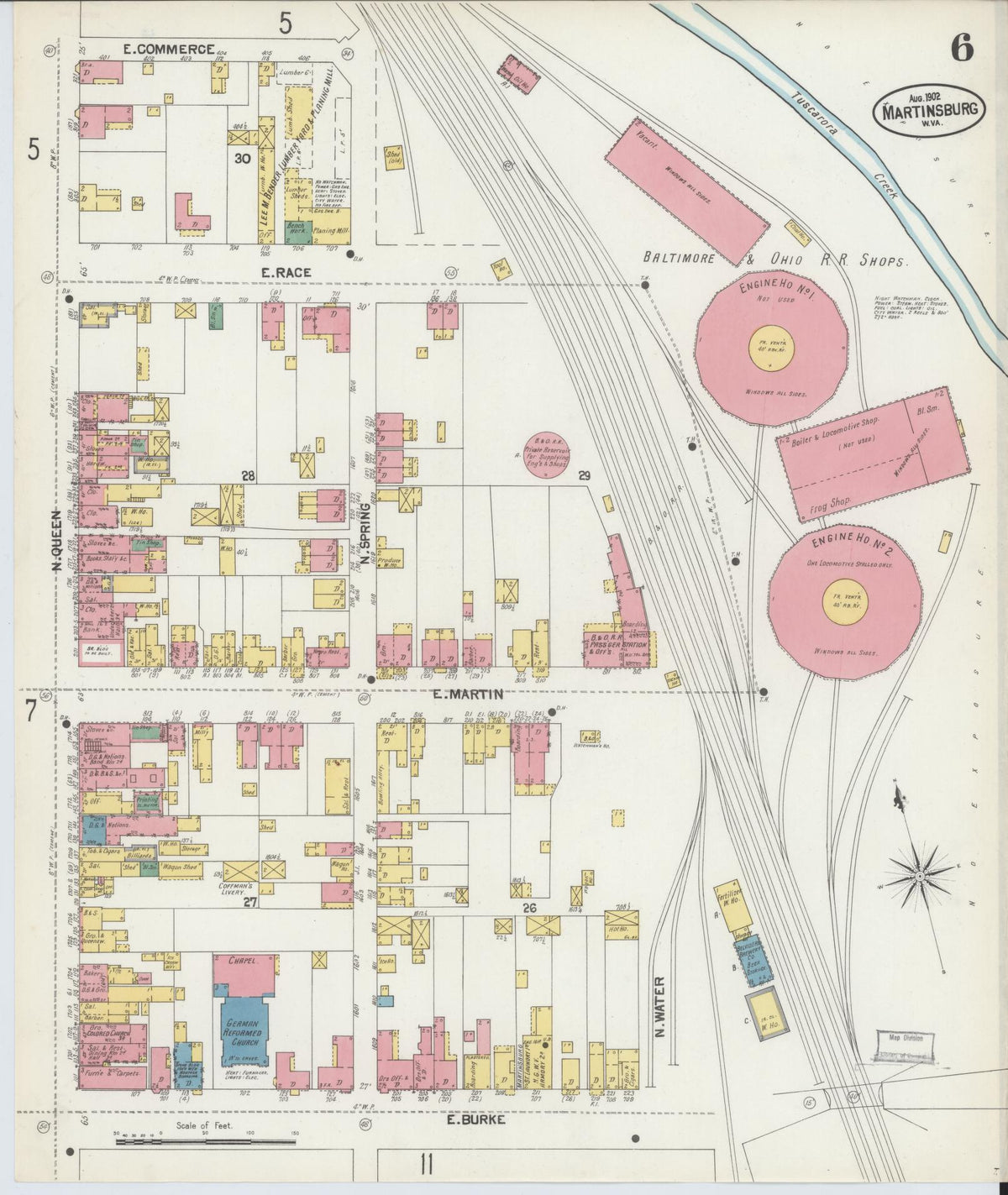 Sanborn Fire Insurance Map from Martinsburg, Berkeley County, West Virginia (1902), Sheet #0006 - Complete Map Set gallery image, historic Sanborn map, vintage wall art, West Virginia West Virginia