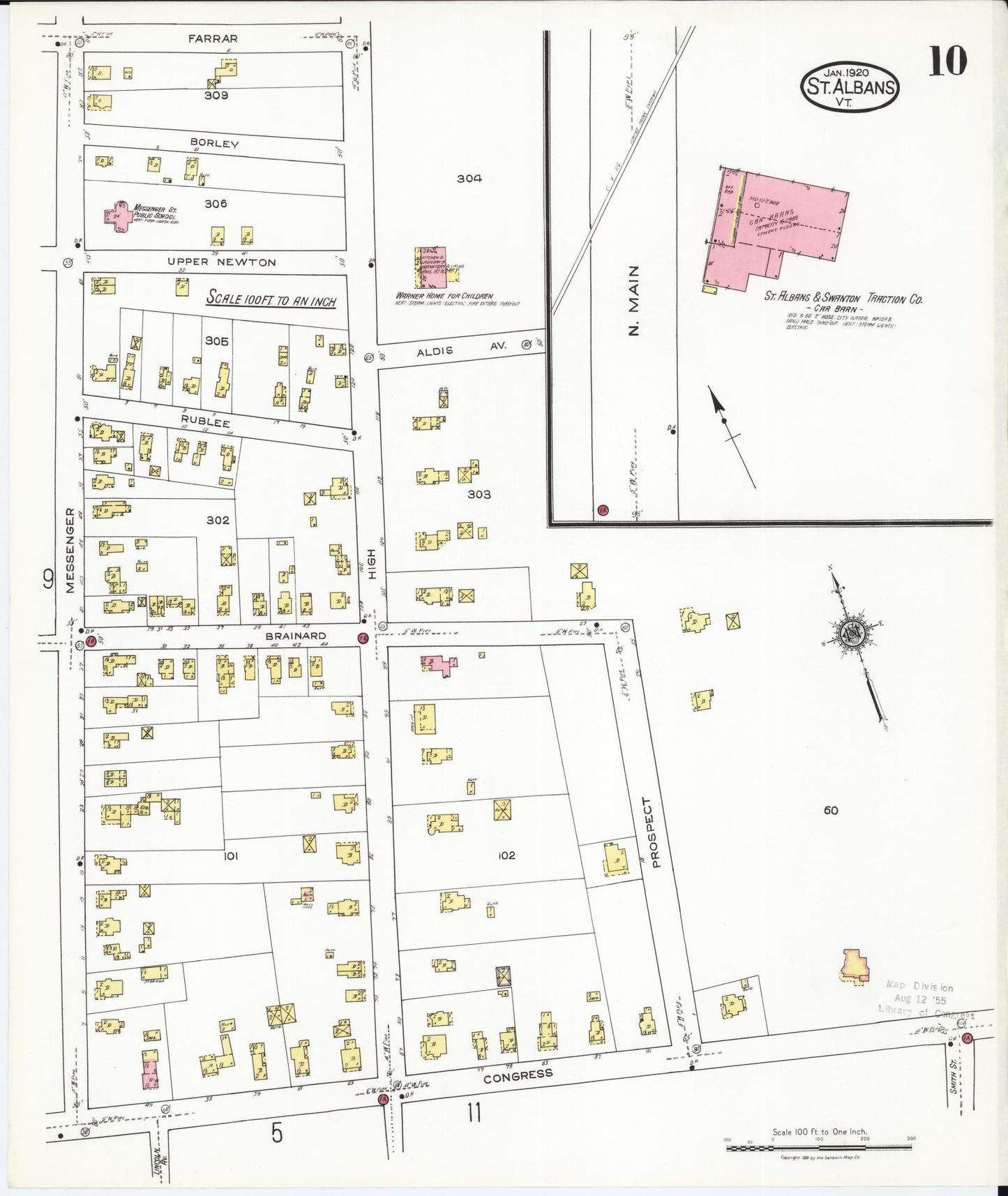 Sanborn Fire Insurance Map from Saint Albans, Franklin County, Vermont (1920), Sheet #0010 - Complete Map Set gallery image, historic Sanborn map, vintage wall art, Vermont Vermont