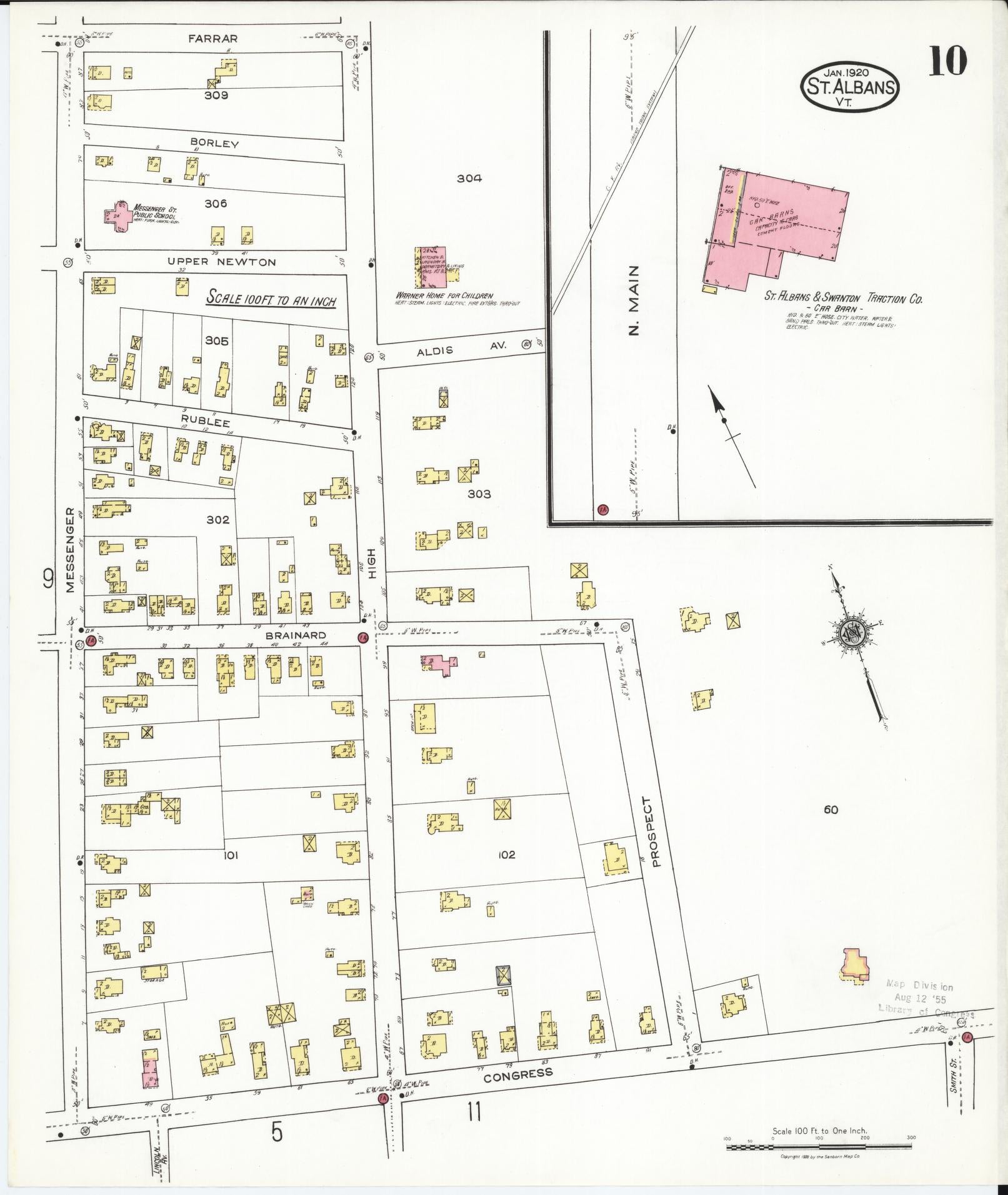 Sanborn Fire Insurance Map from Saint Albans, Franklin County, Vermont (1920), Sheet #0010 - Complete Map Set gallery image, historic Sanborn map, vintage wall art, Vermont Vermont