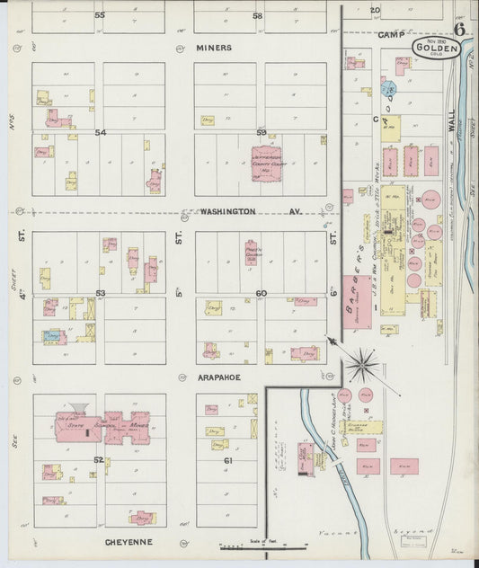 Sanborn Fire Insurance Map from Golden, Jefferson County, Colorado (1890), Sheet #0006 - Historic Sanborn Fire Insurance Map Print, vintage old map wall art, antique decor, genealogy gift, Colorado Colorado map