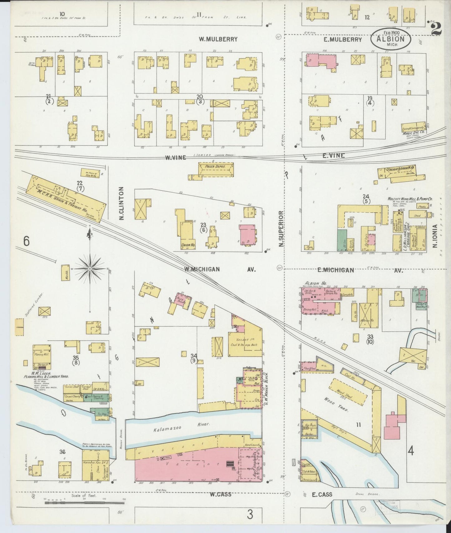 Sanborn Fire Insurance Map from Albion, Calhoun County, Michigan (1900), Sheet #0002 - Historic Sanborn Fire Insurance Map Print, vintage old map wall art, antique decor, genealogy gift, Michigan Michigan map