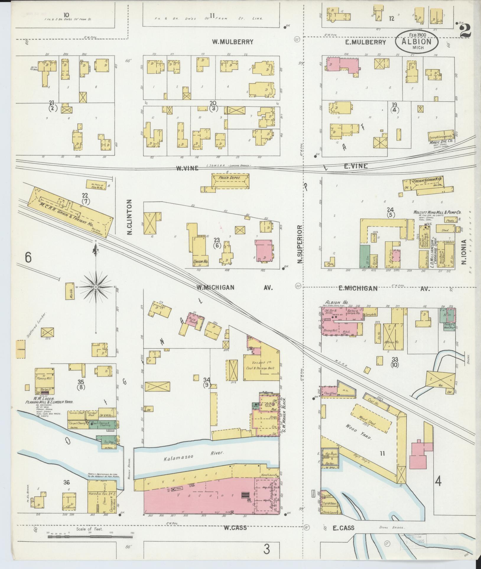 Sanborn Fire Insurance Map from Albion, Calhoun County, Michigan (1900), Sheet #0002 - Historic Sanborn Fire Insurance Map Print, vintage old map wall art, antique decor, genealogy gift, Michigan Michigan map