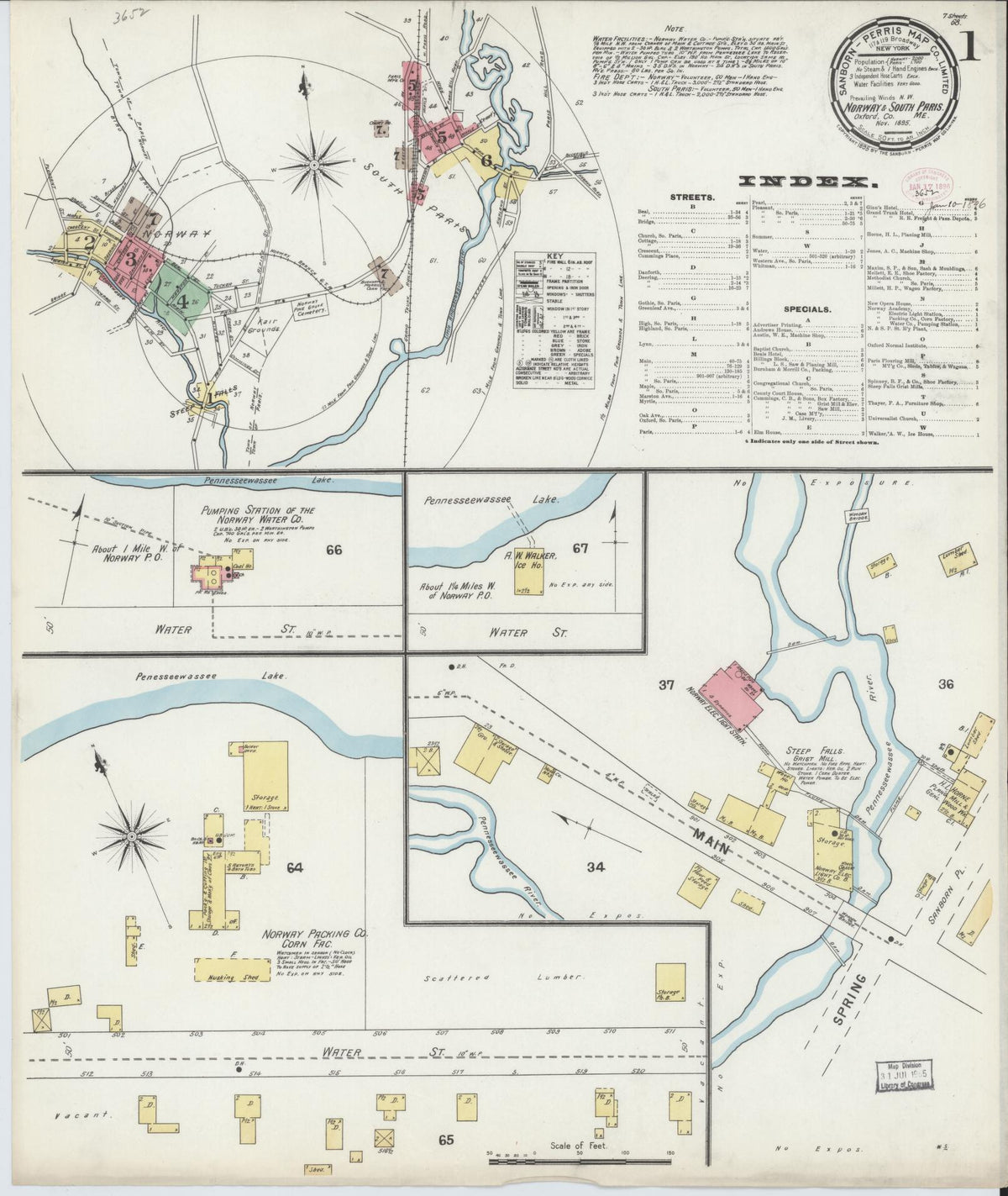Sanborn Fire Insurance Map from Norway, Oxford County, Maine (1895), Sheet #0001 - Complete Map Set gallery image, historic Sanborn map, vintage wall art, Maine Maine