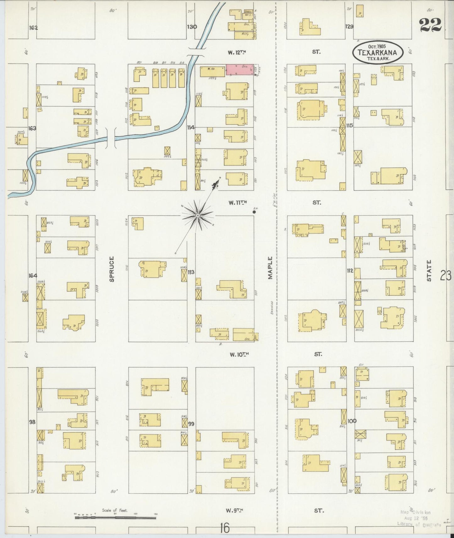 Sanborn Fire Insurance Map from Texarkana, Bowie County, Texas (1905), Sheet #0022 - Complete Map Set gallery image, historic Sanborn map, vintage wall art, Texas Texas