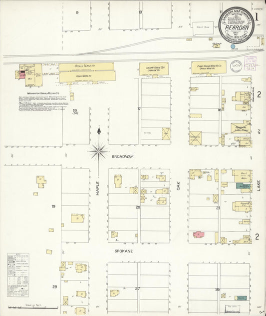 Sanborn Fire Insurance Map from Reardan, Lincoln County, Washington (1902), Sheet #0001 - Complete Map Set gallery image, historic Sanborn map, vintage wall art, Washington Washington