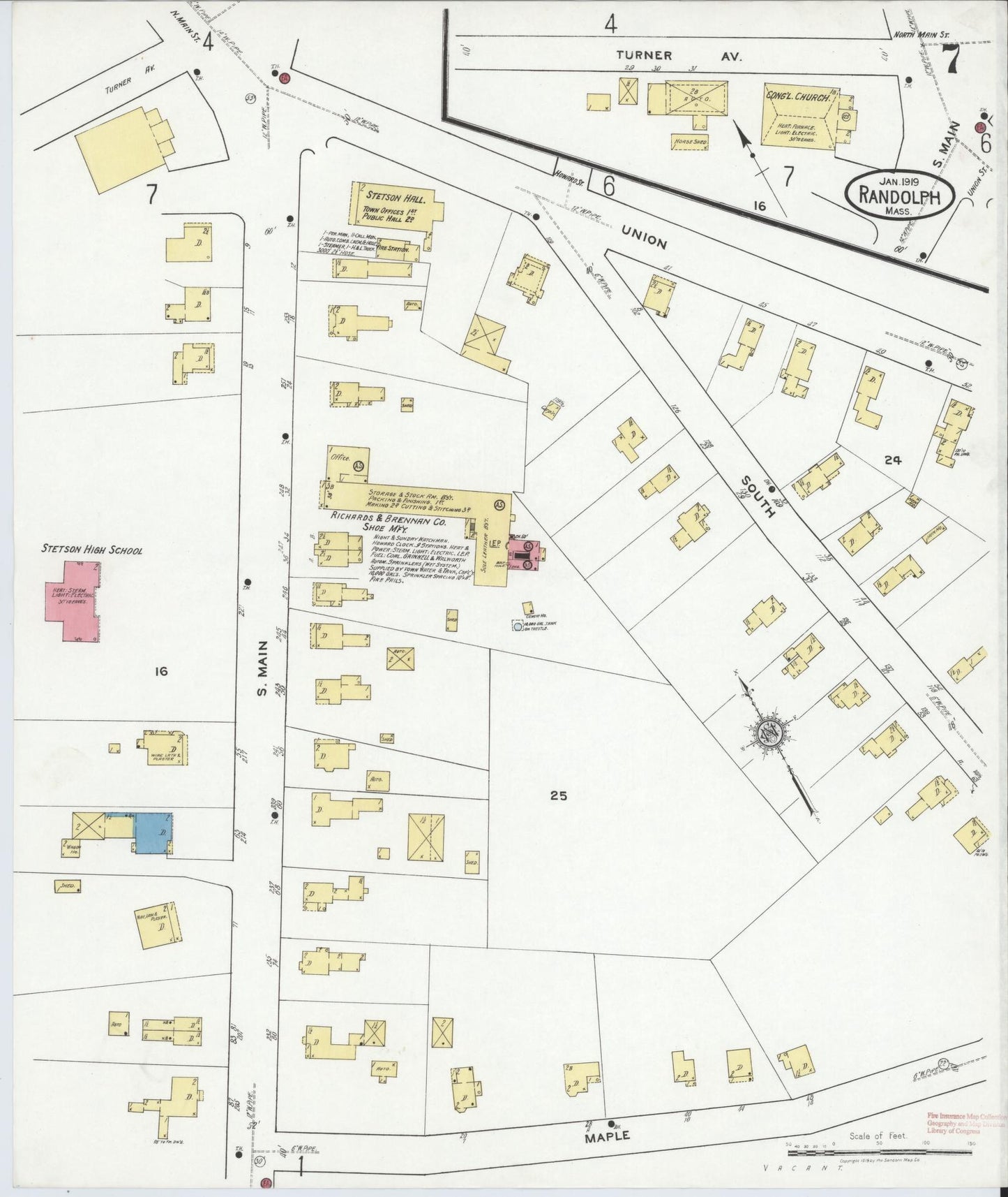 Sanborn Fire Insurance Map from Randolph, Norfolk County, Massachusetts (1919), Sheet #0007 - Historic Sanborn Fire Insurance Map Print, vintage old map wall art, antique decor, genealogy gift, Massachusetts Massachusetts map