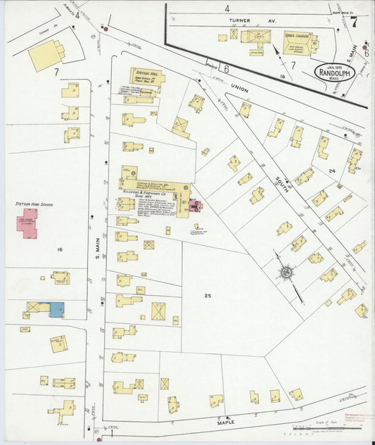 Sanborn Fire Insurance Map from Randolph, Norfolk County, Massachusetts (1919), Sheet #0007 - Historic Sanborn Fire Insurance Map Print, vintage old map wall art, antique decor, genealogy gift, Massachusetts Massachusetts map