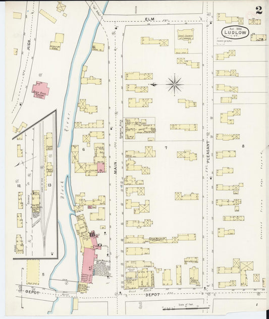 Sanborn Fire Insurance Map from Ludlow, Windsor County, Vermont (1894), Sheet #0002 - Historic Sanborn Fire Insurance Map Print, vintage old map wall art, antique decor, genealogy gift, Vermont Vermont map