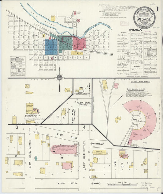 Sanborn Fire Insurance Map from Melrose, Stearns County, Minnesota (1909), Sheet #0001 - Historic Sanborn Fire Insurance Map Print, vintage old map wall art, antique decor, genealogy gift, Minnesota Minnesota map