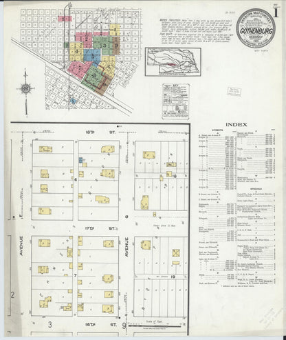 Sanborn Fire Insurance Map from Gothenburg, Dawson County, Nebraska (1920), Sheet #0001 - Complete Map Set gallery image, historic Sanborn map, vintage wall art, Nebraska Nebraska