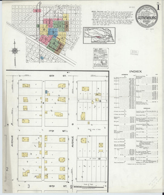 Sanborn Fire Insurance Map from Gothenburg, Dawson County, Nebraska (1920), Sheet #0001 - Complete Map Set gallery image, historic Sanborn map, vintage wall art, Nebraska Nebraska