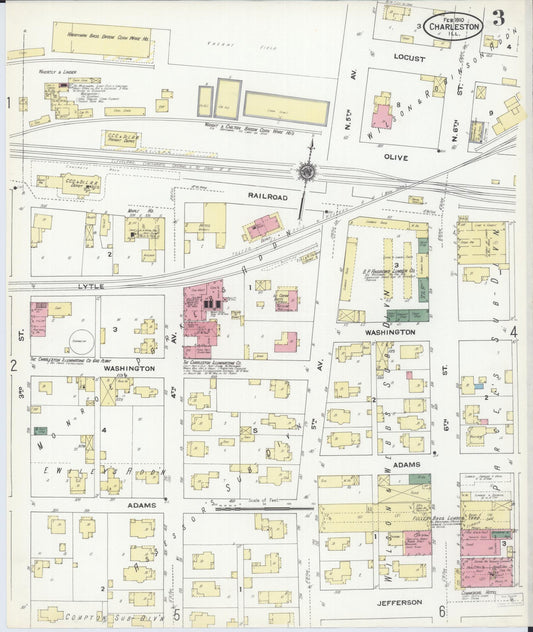 Sanborn Fire Insurance Map from Charleston, Coles County, Illinois (1910), Sheet #0003 - Historic Sanborn Fire Insurance Map Print, vintage old map wall art, antique decor, genealogy gift, Illinois Illinois map