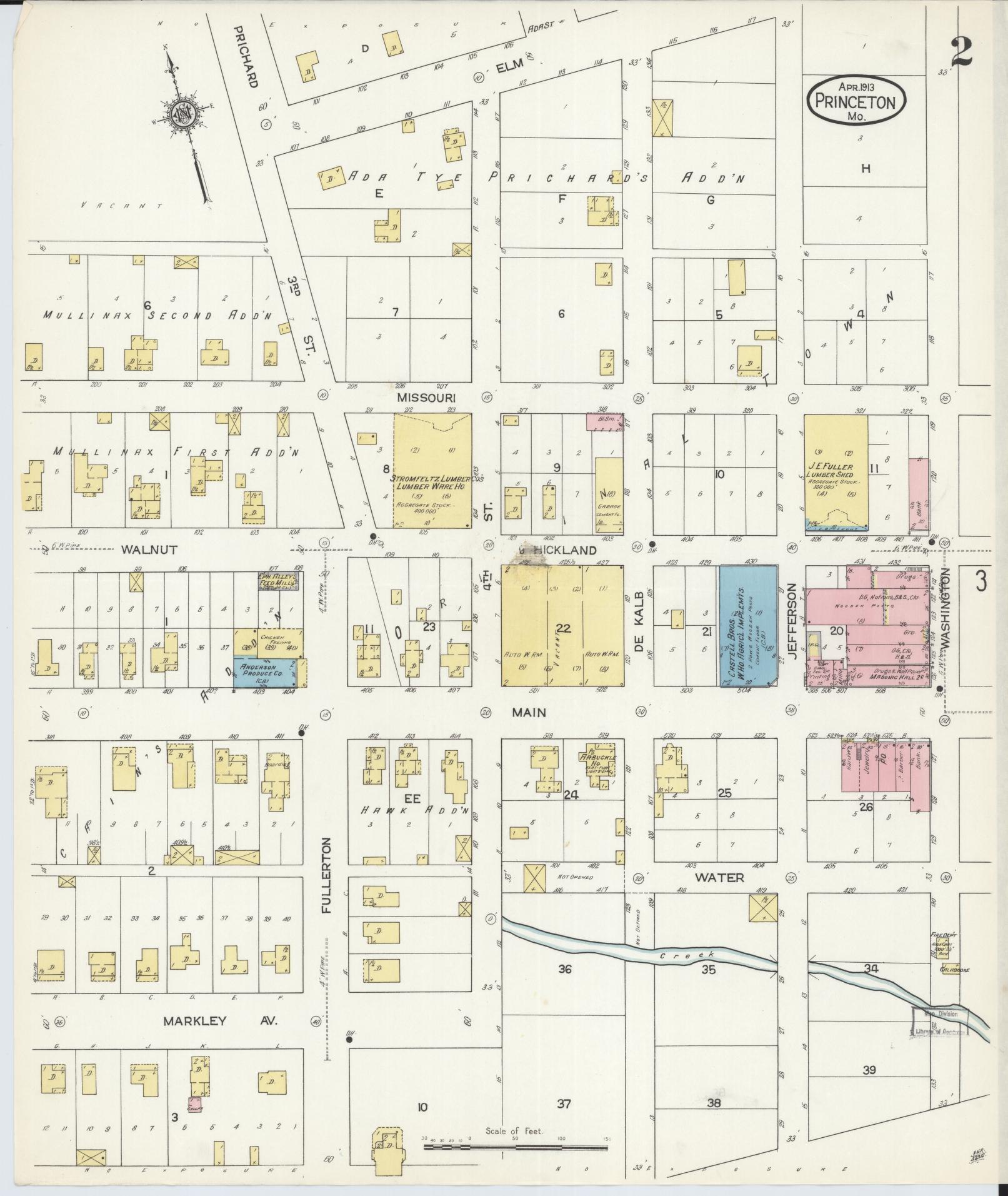 Sanborn Fire Insurance Map from Princeton, Mercer County, Missouri (1913), Sheet #0002 - Historic Sanborn Fire Insurance Map Print, vintage old map wall art, antique decor, genealogy gift, Missouri Missouri map