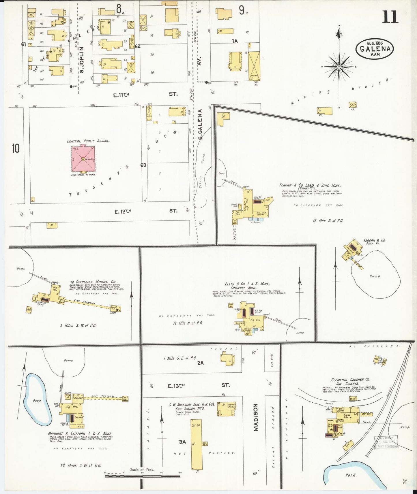 Sanborn Fire Insurance Map from Galena, Cherokee County, Kansas (1905), Sheet #0011 - Complete Map Set gallery image, historic Sanborn map, vintage wall art, Kansas Kansas