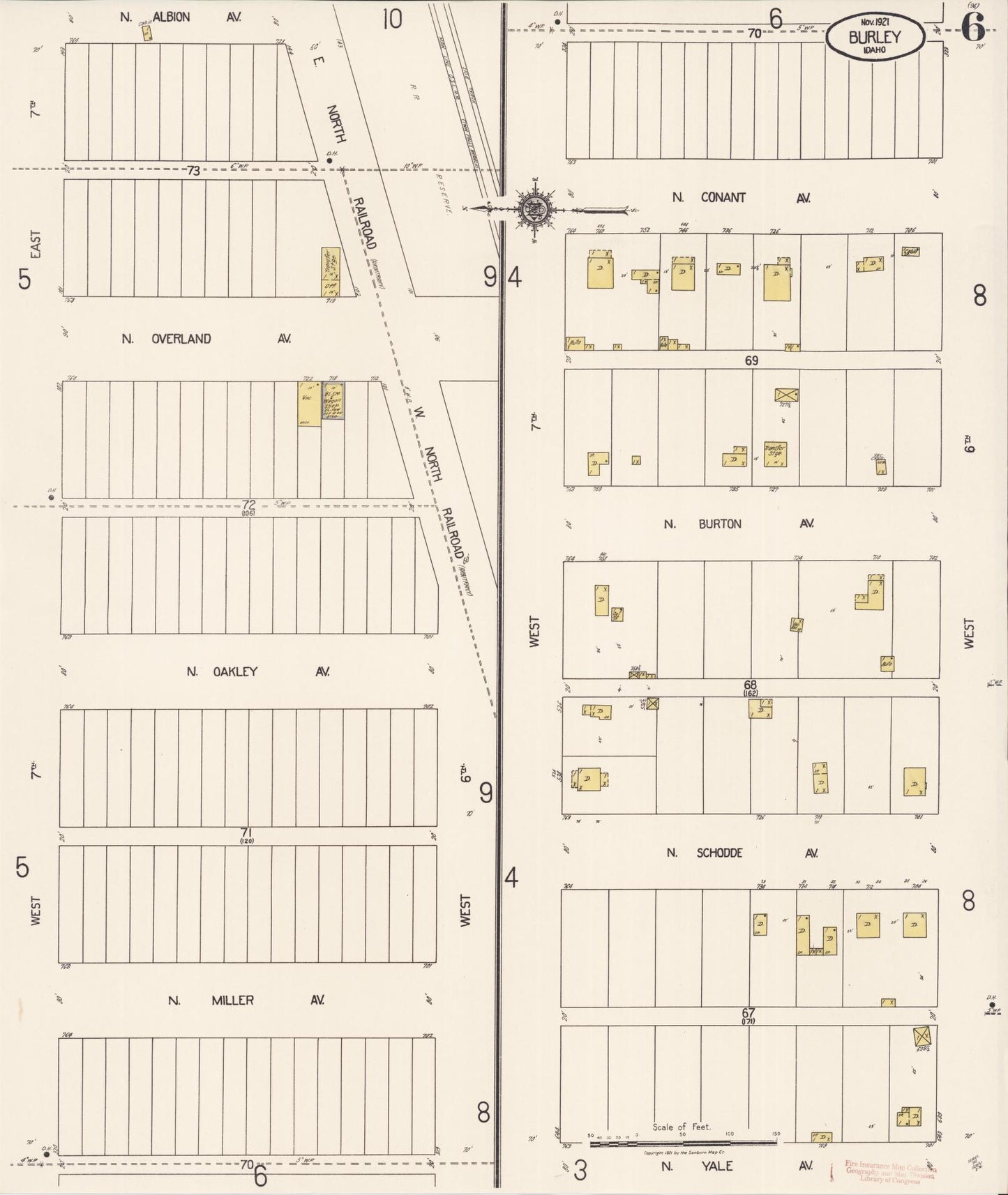 Sanborn Fire Insurance Map from Burley, Cassia County, Idaho (1921), Sheet #0006 - Complete Map Set gallery image, historic Sanborn map, vintage wall art, Idaho Idaho