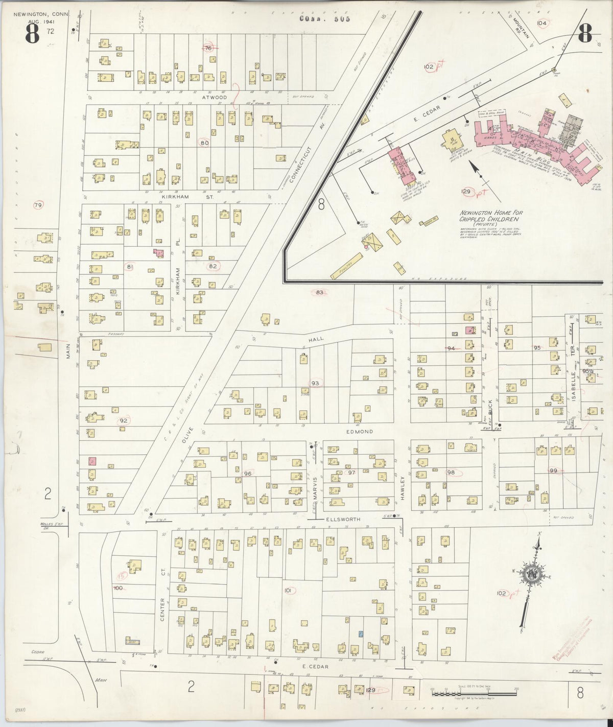 Sanborn Fire Insurance Map from Newington, Hartford County, Connecticut (1947), Sheet #0008 - Historic Sanborn Fire Insurance Map Print, vintage old map wall art, antique decor, genealogy gift, Connecticut Connecticut map