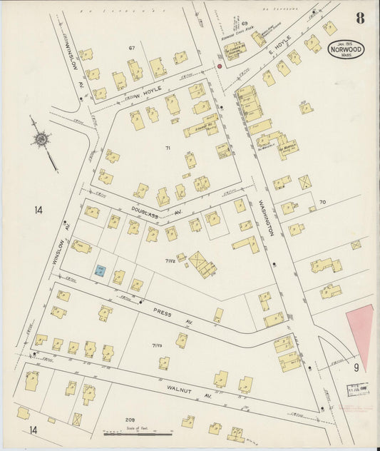 Sanborn Fire Insurance Map from Norwood, Norfolk County, Massachusetts (1915), Sheet #0008 - Historic Sanborn Fire Insurance Map Print, vintage old map wall art, antique decor, genealogy gift, Massachusetts Massachusetts map