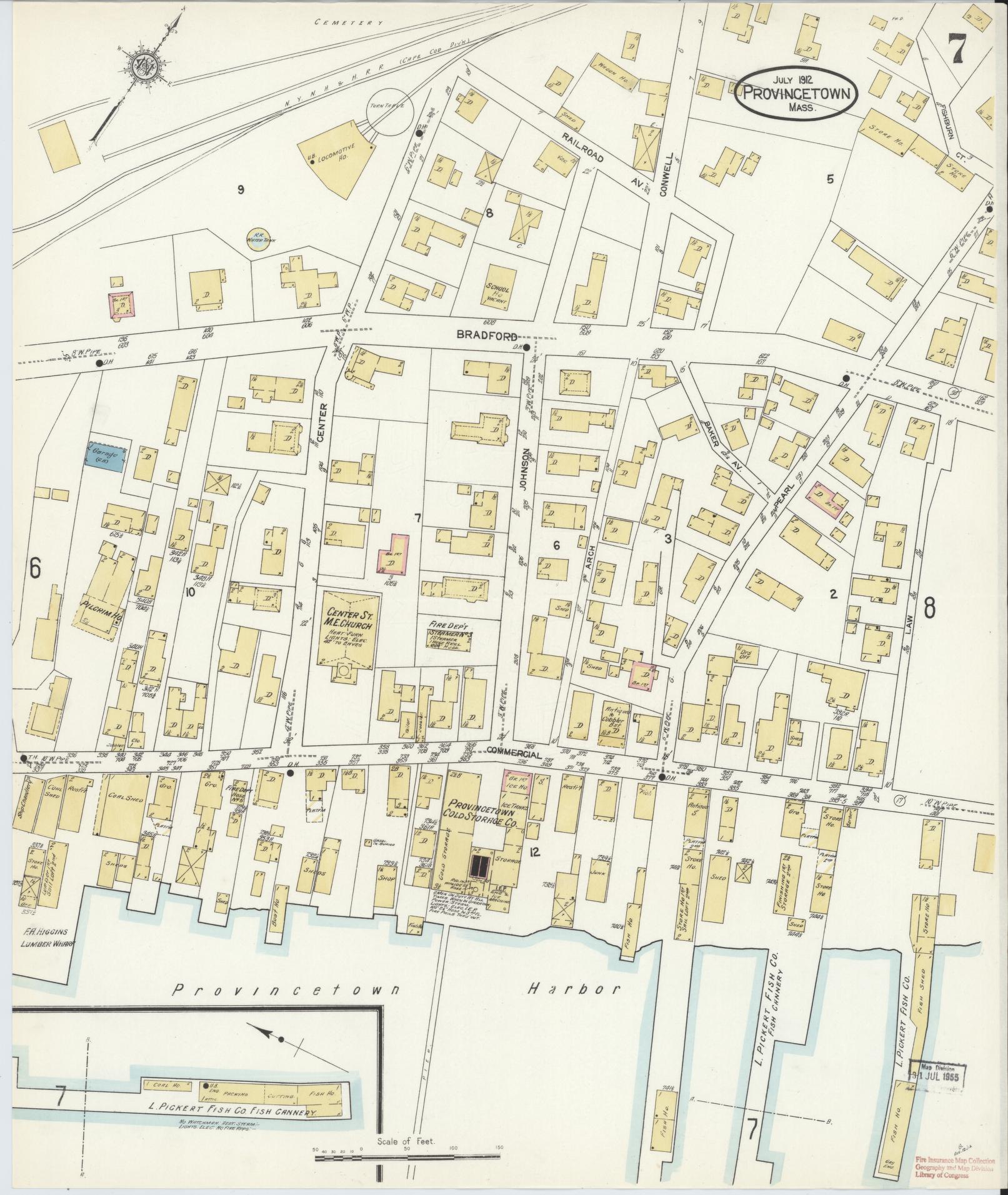 Sanborn Fire Insurance Map from Provincetown, Barnstable County, Massachusetts (1912), Sheet #0007 - Complete Map Set gallery image, historic Sanborn map, vintage wall art, Massachusetts Massachusetts