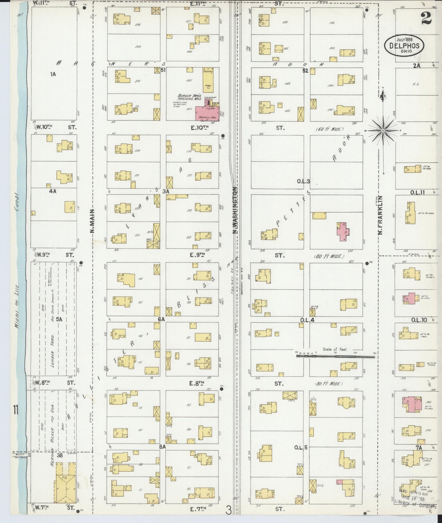 Sanborn Fire Insurance Map from Delphos, Van Wert And Allen Counties, Ohio (1899), Sheet #0002 - Historic Sanborn Fire Insurance Map Print, vintage old map wall art, antique decor, genealogy gift, Ohio Ohio map